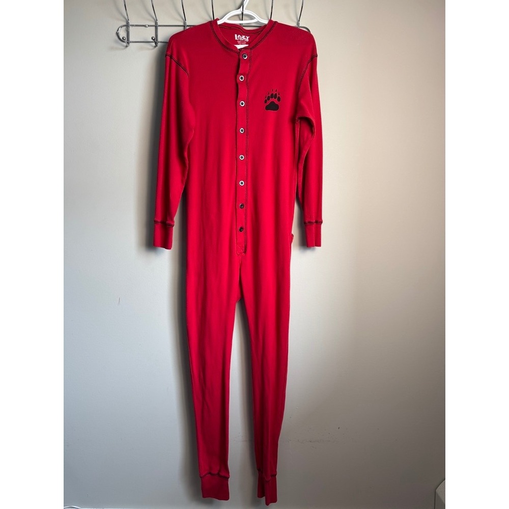 Lazy One Mens Red Flap Jack S Bear Pajamas Union Suit Cabin Loungewear Cozy